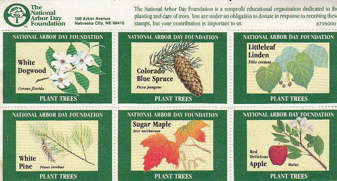 The National Arbor Day Foundation Pane of Six Labels