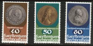 LIECHTENSTEIN Scott 654-656 MNH** 1978 coin on stamp set