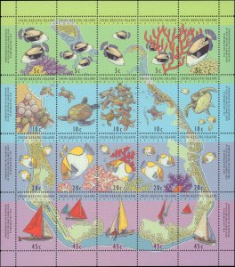 Cocos Islands #292f, Complete Set, Sheet of 20, 1994, Marine LIfe, Never Hinged
