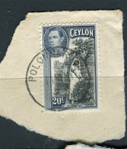 CEYLON; 1940s early GVI Portrait issue fair POSTMARK PIECE