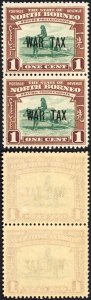 North Borneo SG318 1941 1c War Tax Pair U/M Cat 3.50 GBP each