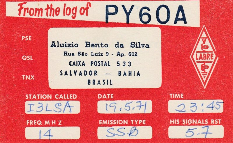 7147 Amateur Radio QSL Card  SALVADOR BAHIA BRAZIL