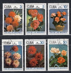 CUBA Sc# 2938-2943  DAHLIAS & ROSES flowers CPL SET of 6 1987  used / cancelled