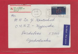 1981 35c Single Usage Neuclear stamp to CZECHOSLOVAKIA Air Mail Canada cover