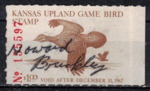 USA - State Revenues - Kansas - Upland Game Stamp - Scott 7 (J)