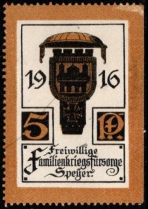 1916 WW I Germany Charity Poster Stamp 5 Pfg. Speyer Volunteers War Families