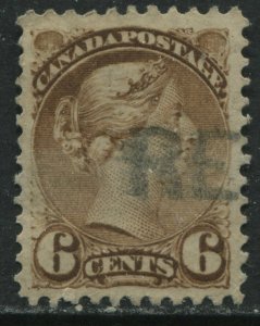 1872 Canada QV 6 cents brown Small Queen perf 11 1/2 by 12 used