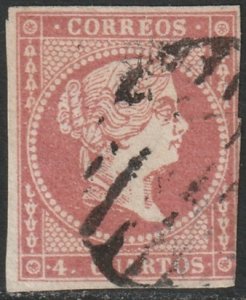 Spain 1856 Sc 45 used black grid cancel