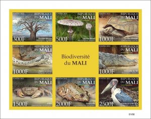 MALI 2021 IMPERF - SHEET 8V REPTILES TURTLES SNAKES FROGS BIRDS MUSHROOMS MNH-