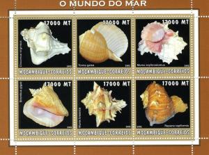 Mozambique 2002 Marine Life Shells Sheet (6) Perforated mnh.vf