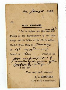 GB Wales Unused QV Postal Stationery Card *Hay Bridge Commissioners* 1883 MZ567