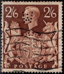 Great Britain Scott 249 Used 1939 KGVI UsedI stamp W Perfin