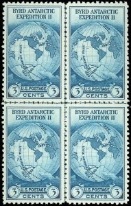 US SCOTT #753 Center Line Block/4, UNUSED-VF-NO GUM, Byrd Antarctic Expedition!