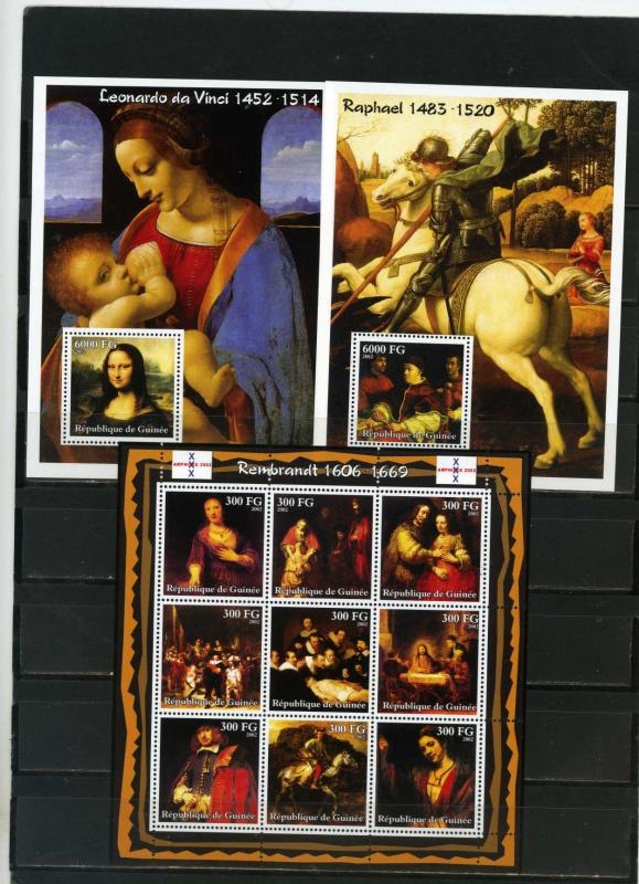 GUINEA 2002 FAMOUS PAINTINGS SHEET OF 9 STAMPS & 2 S/S MNH 