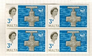 MALTA; 1961 early QEII George Cross issue Mint hinged 3d. Block