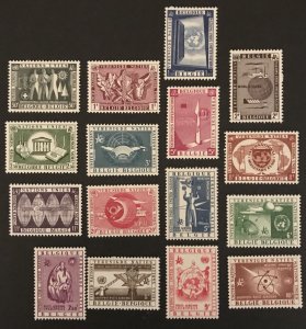 Belgium 1958 516-25, C15-20 MNH, CV $10.60