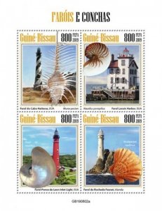Guinea-Bissau - 2019 Lighthouses & Shells - 4 Stamp Sheet - GB190802a 