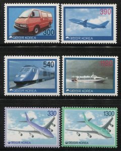 KOREA 1993-95 Six Mint NH Transportation stamps, Airplanes, Ships, cv $28  VF
