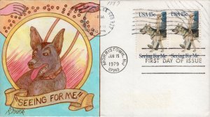 Ralph Dyer Hand Painted FDC for the 1979 15c Seeing Eye Dog Issue