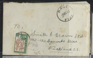 FIJI  ISLANDS COVER (P1501B) 1943 GVI 2 1/2D MAP SINGLE FRANK COVER NADI TO NZ 