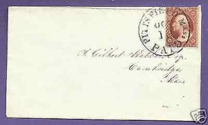 #26  PITTSFIELD, MASS. - c1857 CLARET, US POSTAL HISTORY COVER