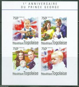 TOGO 2014 1st BIRTHDAY OF PRINCE GEORGE WITH KATE & WILLIAM SHEET  IMPRF MINT NH