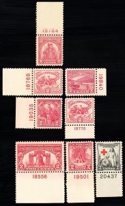 US Stamps MNH VF Lot Of 8 2¢ Reds With Plate Number