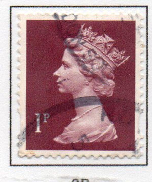 Great Britain Sc MH199 1993 1p magenta QE II  Machin Head stamp used