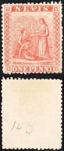 Nevis SG17 1d Vermilion-red Litho Mint (No gum) Cat 42 pounds