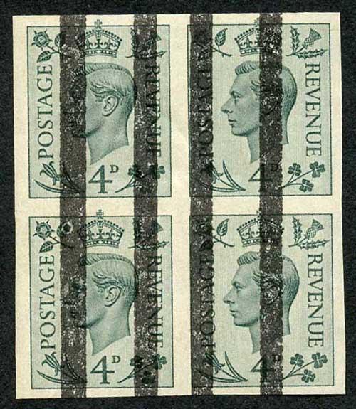 SG468 KGVI 4d Grey Green IMPERF BLOCK with Post Office Training School Bars U/M