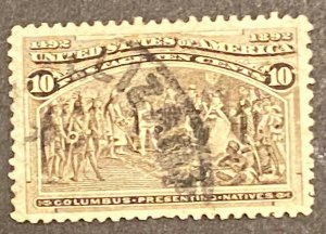 US Stamps-SC# 237 - Colombian Series -  10  Cent - Used XF (Maybe XF/S) - CV $90