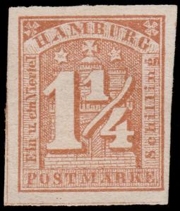 Germany - Hamburg Scott 9b (1864) Mint H F-VF, CV $125.00 D