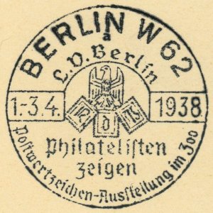 Germany 1938 Berlin Stamp Exhibition at the Zoo Special Postmark Deutsches Reich