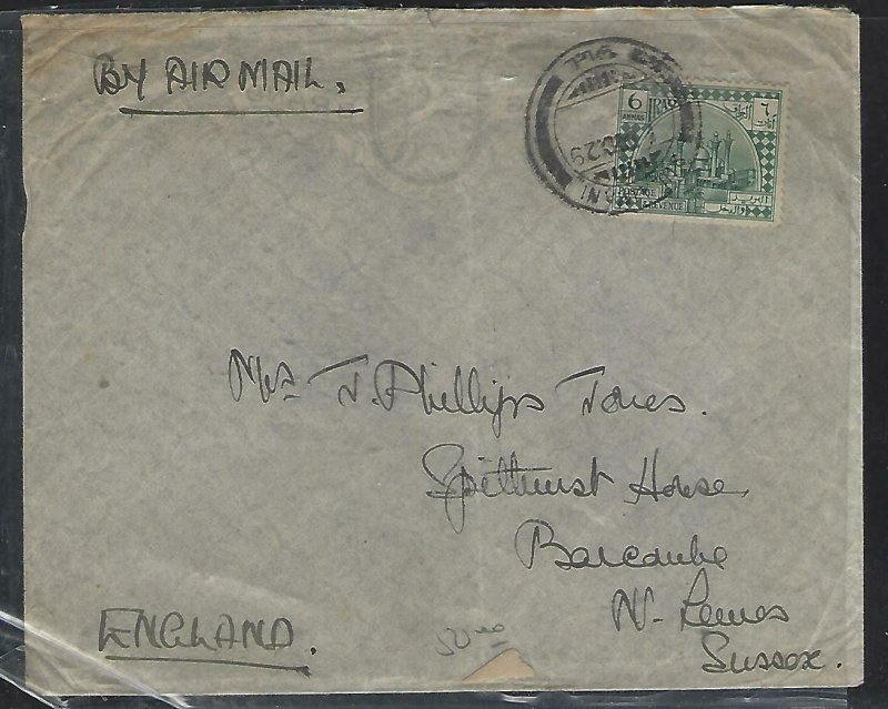 IRAQ   (PP2408B)  1929  6A COVER TO ENGLAND