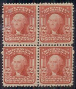 US #319c 2¢ scarlet, Block of 4 NH Scott $100.00