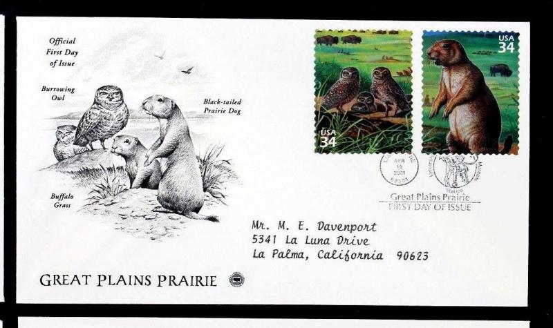 US STAMP SC #3506a-j GREAT PLAINS PRAIRIE FDC - LOT OF 5 2001