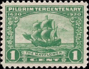 1920 1c The Mayflower, Pilgrim Tercentenary, Green Scott 548 Mint F/VF NH