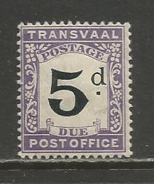 Transvaal   #J5  MLH  (1907)  c.v. $2.75