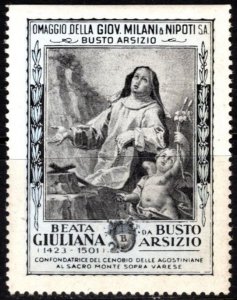 Vintage Italy Poster Stamp Blessed Beata Giuliana (1423-1501) Busto Arsizio