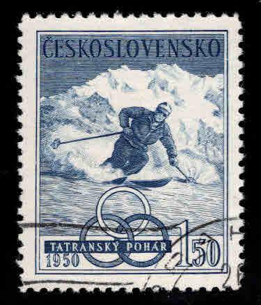 Czechoslovakia Scott 401 Used CTO 1950 Olympic skistamp