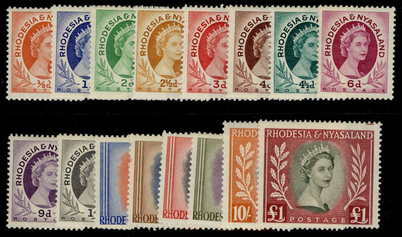 RHODESIA & NYASALAND QEII SG1-15, 1954-56 complete set, M MINT. Cat £120.