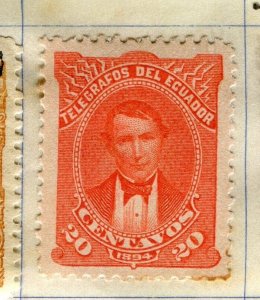 ECUADOR; 1894 early classic TELEGRAFOS issue Mint 20c. value