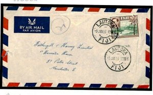 FIJI KGVI Cover Superb *LAUTOKA* CDS on 2/6 Air Mail GB Manchester 1953 W599a