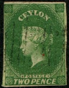 Ceylon SC#4a / SG#3a Victoria,2d, white paper, Imperf, used
