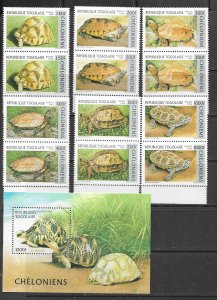 Togo 1790-5A MNH Turtle set cpl. X 8 sets, vf.   2022 CV $120.00