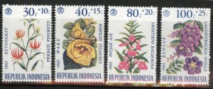 Indonesia Scott B191-194 MNH** 1965 flower semi-postal set