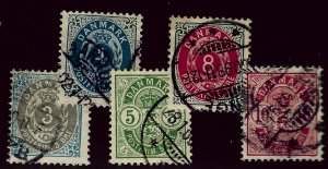 Denmark SC#41-45 Used F-VF #41 hr...A very Popular Country!!