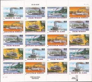 US Stamp - 1996 Riverboats - 20 Stamp Sheet - Scott #3091-5