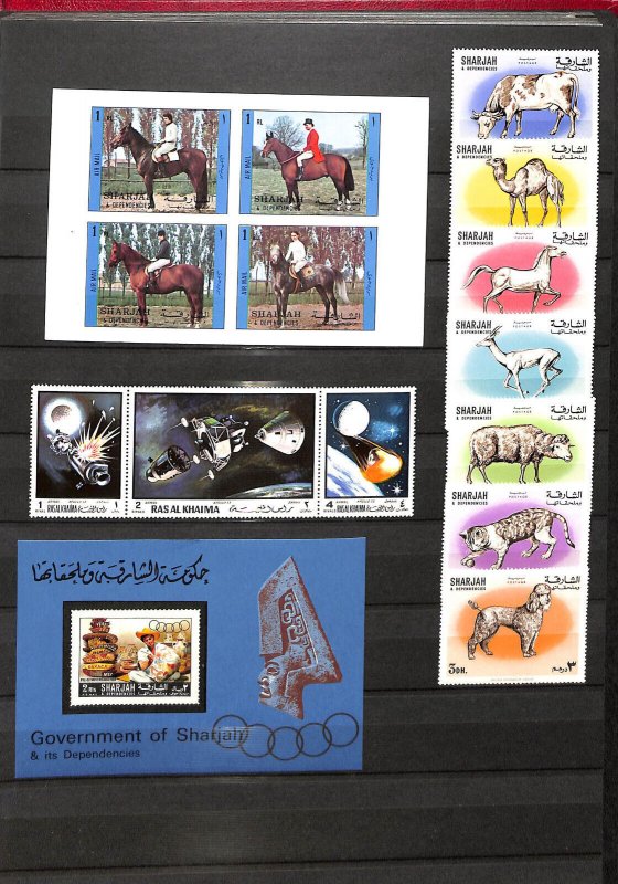Stamp Collection Umm Al Qiwain, Sharjah, Ras Al Khaima, Kathiri 12 Pgs Mint Sets