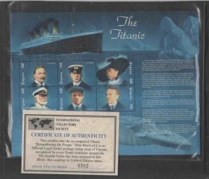 GUYANA #3007 1998 TITANIC MINT VF NH O.G SHT 6 W/CERT. bb (xx)